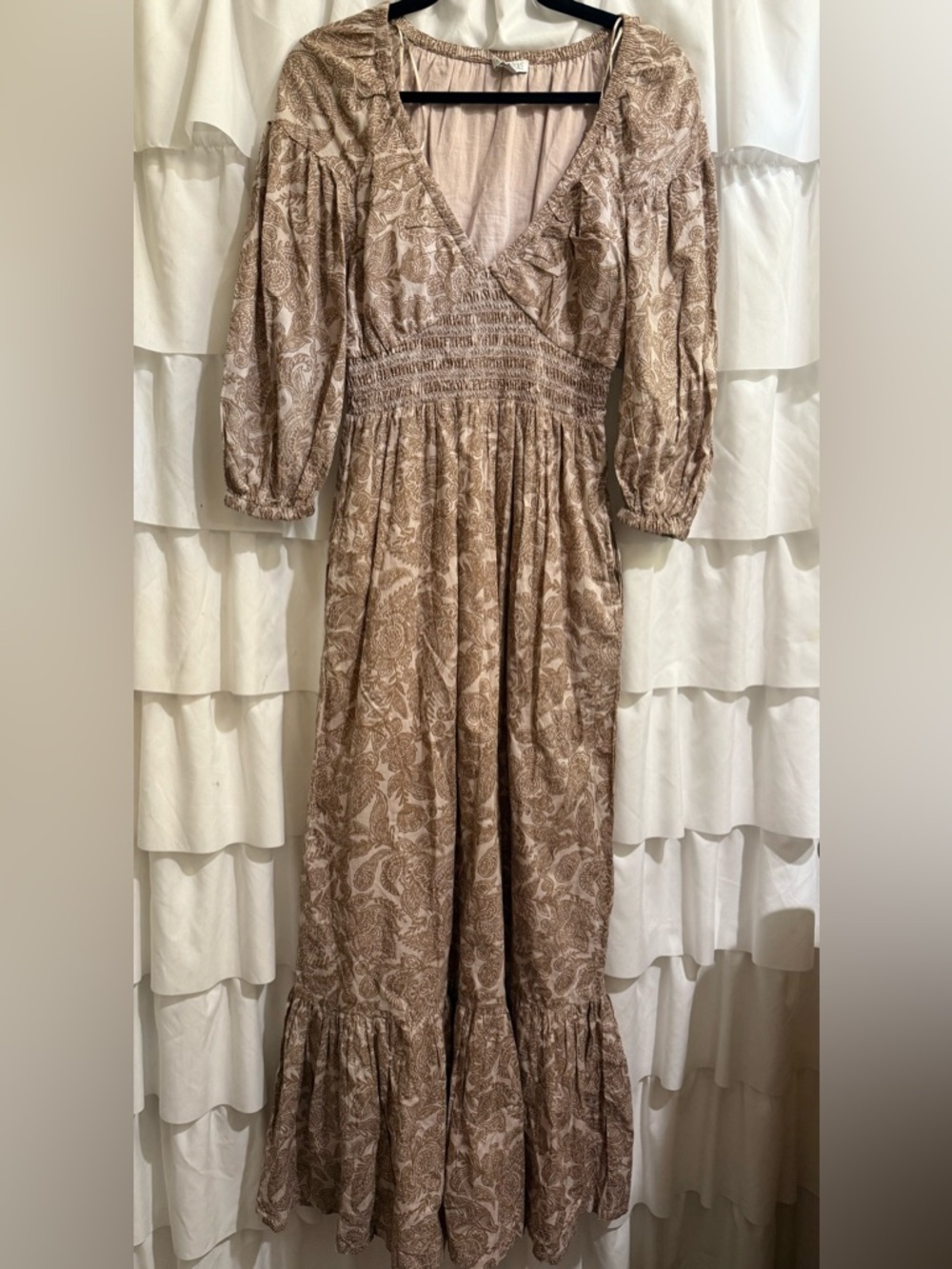 Patrons of Peace Taupe Paisley Maxi Dress with Smocked Waist